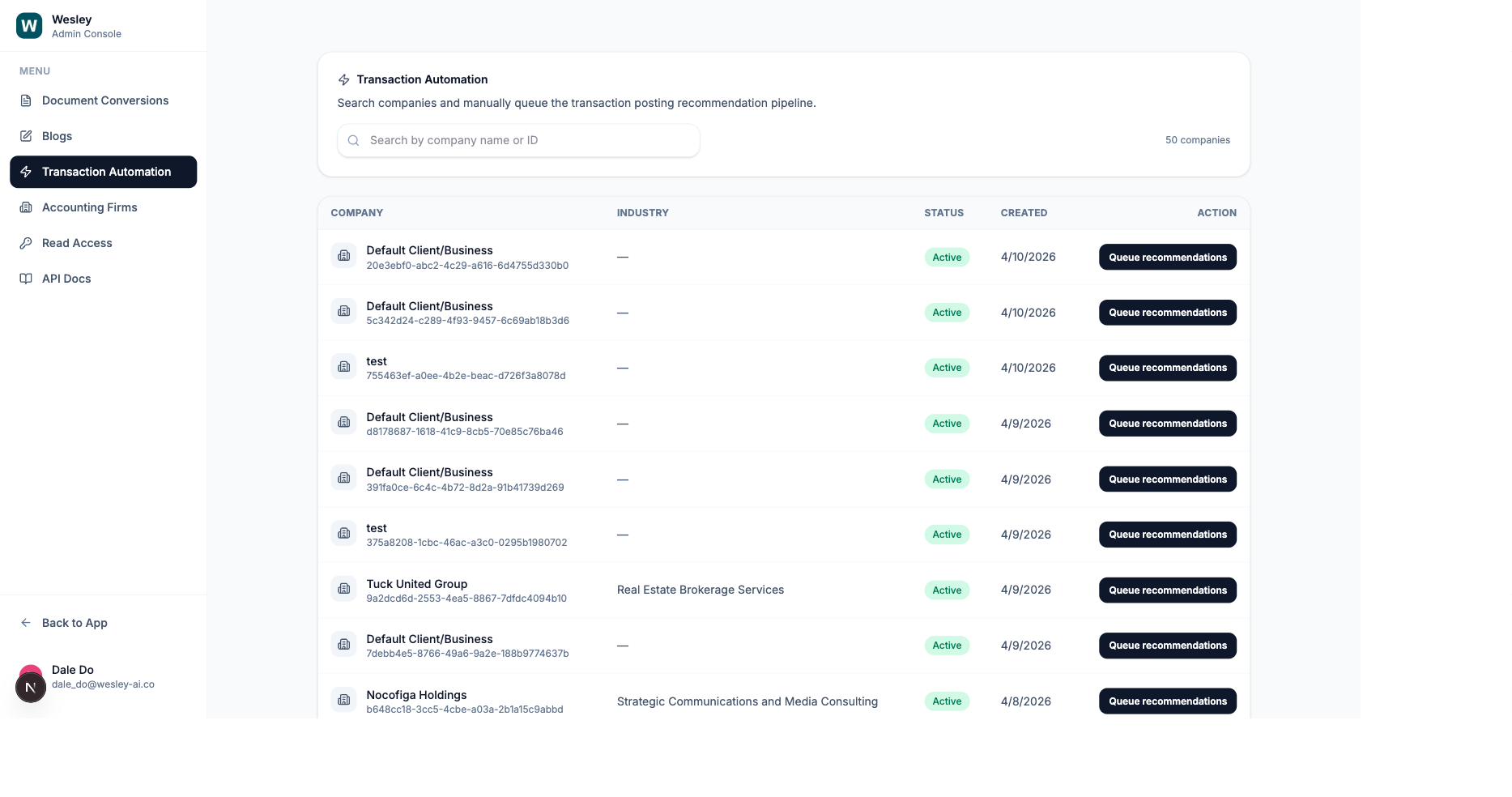 Transaction automation pipeline in Wesley