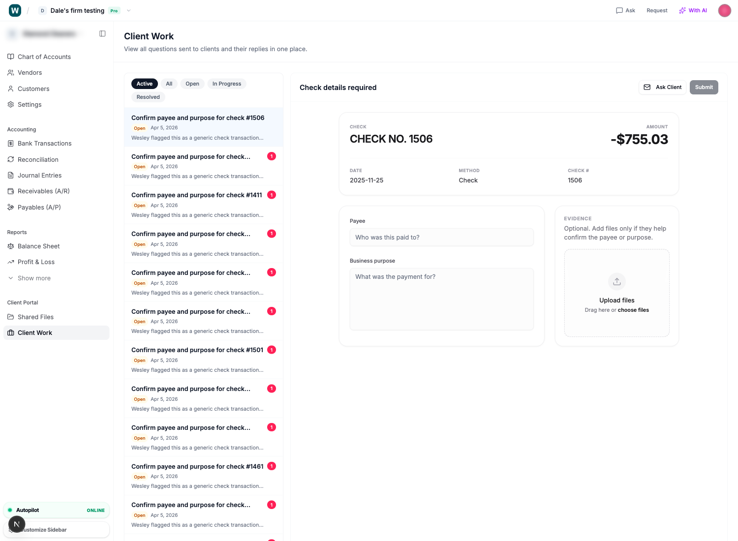 Client Work inbox for accounting firm follow-up requests