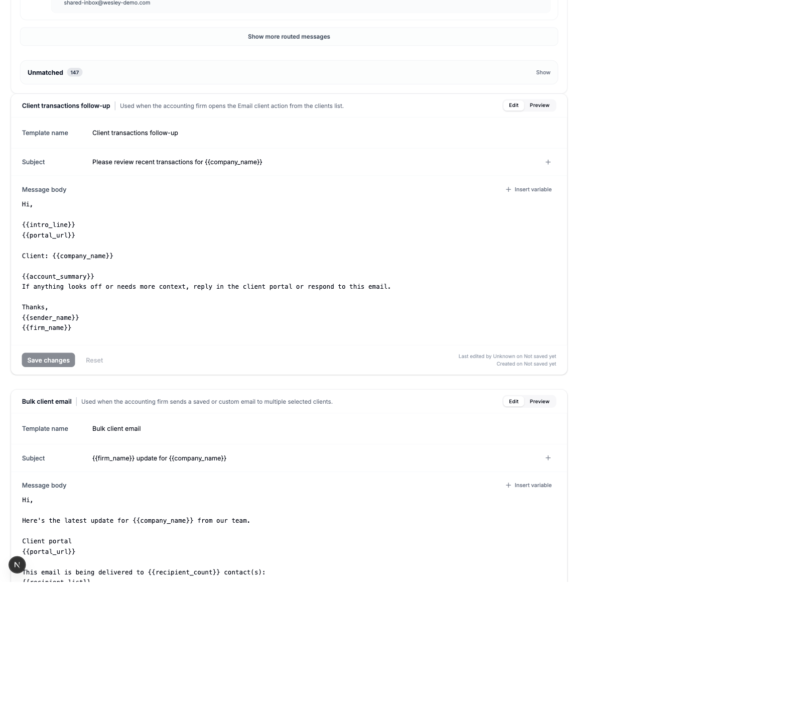 Reusable email templates for accounting firms