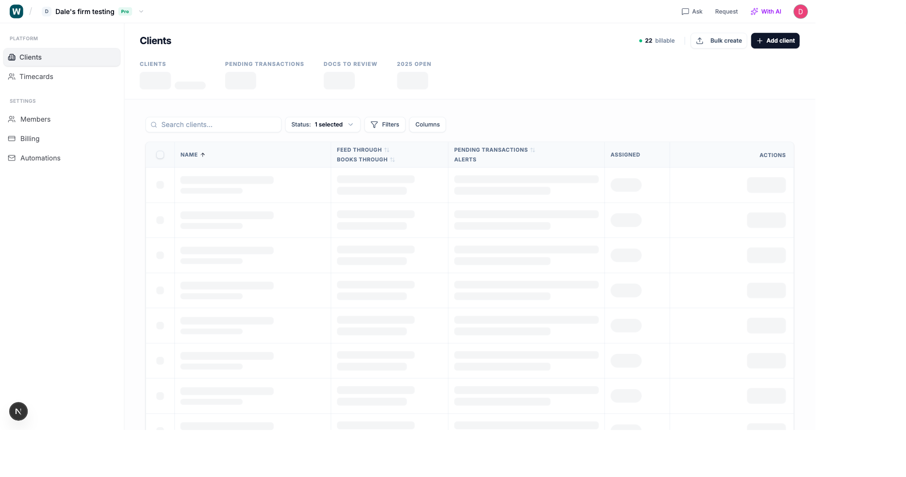 Client list with pending workload signals in Wesley